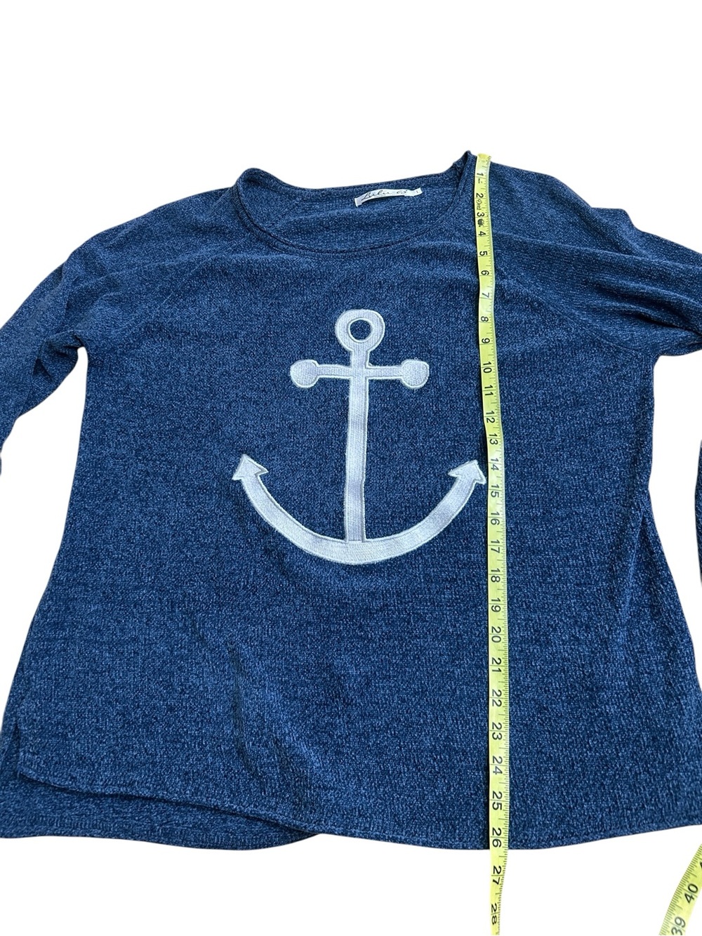 Lulu-B Navy Blue Anchor Design Chenille Sweater size Large - Picture 7 of 7